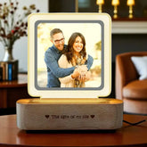 Insertable Photo Frame - Minimal Display with LED light and wooden base engraved with 'The light of my life', ideal for desks or shelves.